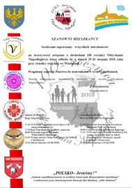 Zaproszenie na uroczystości związane z obchodami 100 rocznicy Odzyskania Niepodległości